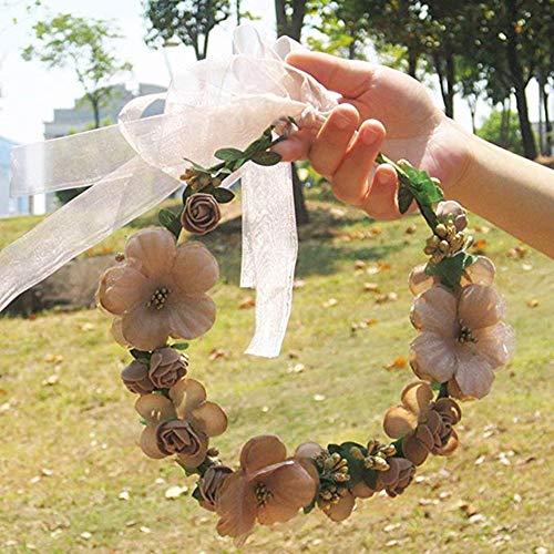 Flor Corona,Diademas de Flores Garland Mujer Venda de Pelo Boho Cinta de Banda para Sombrero Ornamento Fiesta Festival Playa Travle Nupcial Boda Accesorios Ninos Blanco