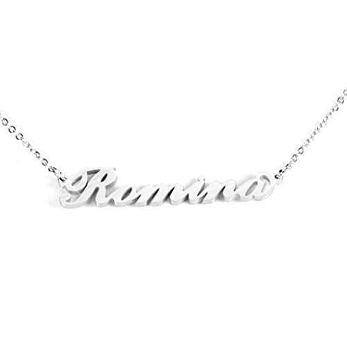 Flowers - Collar de acero pulido con nombre, estilo Carrie Bradshaw de Sexo en Nueva York, máxima elegancia, ideal como regalo Romina