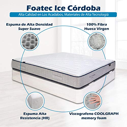 Foatec Ice Córdoba - Colchón Viscoelástico con Tejido Termorregulador y Viscografeno | Altura 30cm, Reversible| (Todas Las Medidas) (150 x 190 cm)