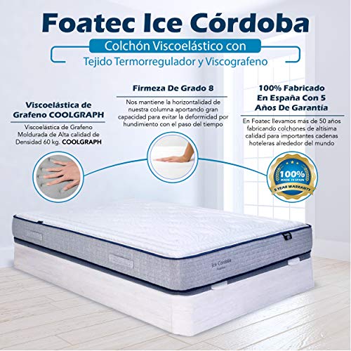 Foatec Ice Córdoba - Colchón Viscoelástico con Tejido Termorregulador y Viscografeno | Altura 30cm, Reversible| (Todas Las Medidas) (150 x 190 cm)