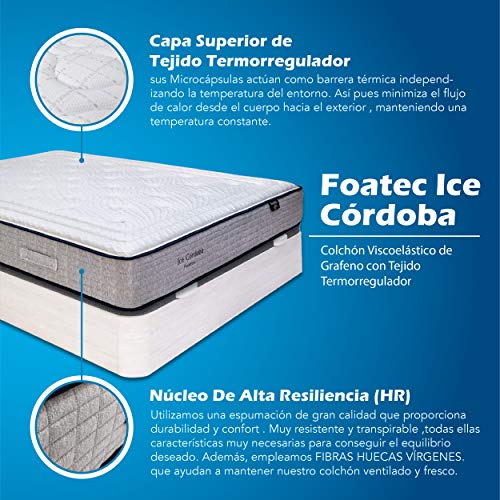 Foatec Ice Córdoba - Colchón Viscoelástico con Tejido Termorregulador y Viscografeno | Altura 30cm, Reversible| (Todas Las Medidas) (150 x 190 cm)
