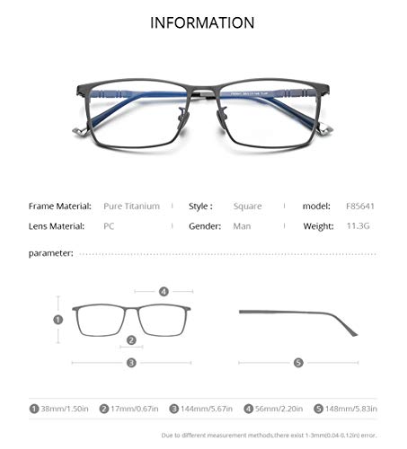 FONEX Marco de gafas de titanio para hombre, gafas cuadradas completas ópticas F85641