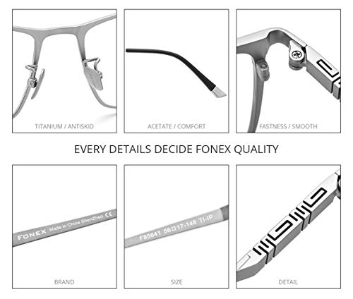 FONEX Marco de gafas de titanio para hombre, gafas cuadradas completas ópticas F85641