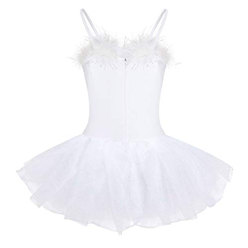 FONLAM Vestido Maillot de Ballet Tutú Niña, Blanco, 5-6 años