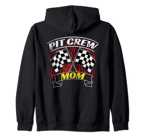 Formula Racing Pit Crew Miembro Mamá Madre Disfraz Estampado de espalda Sudadera con Capucha