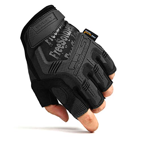 FREE SOLDIER Guantes de Moto para Hombre Verano Guantes Tácticos Militares Ideal para Motocross Ciclismo Airsoft Combate Alpinismo Guantes Medio Dedo Negro S