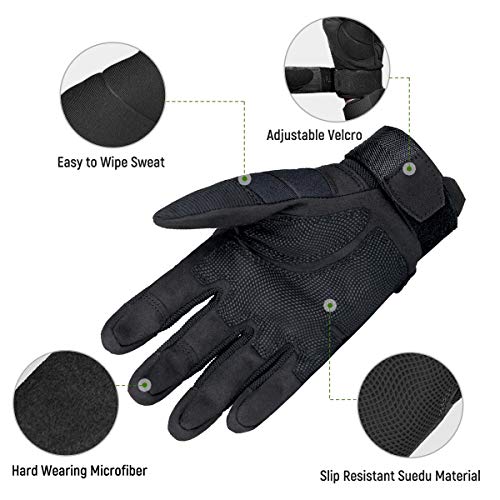 FREE SOLDIER Guantes Moto Verano Hombre Guantes Tacticos Militares para Deportes al Aire Libre, Escalada, Ciclismo, MTB, Airsoft, Paintball, Senderismo, Acampada, Trabajo(Dedo Completo/Negro, L)