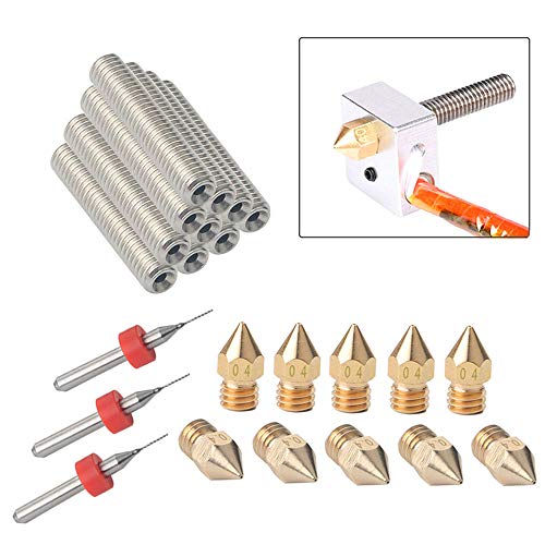 FULARR 38Pcs Profesional 3D Impresora Kit: 3Pcs PTFE Teflón Tubo, 6Pcs PC4-M6 Conector, 6Pcs PC4-M10 Conector, 10Pcs Boquilla Cabezal Impresión, 10Pcs Boquilla Garganta Tubo y 3Pcs limpieza Agujas.