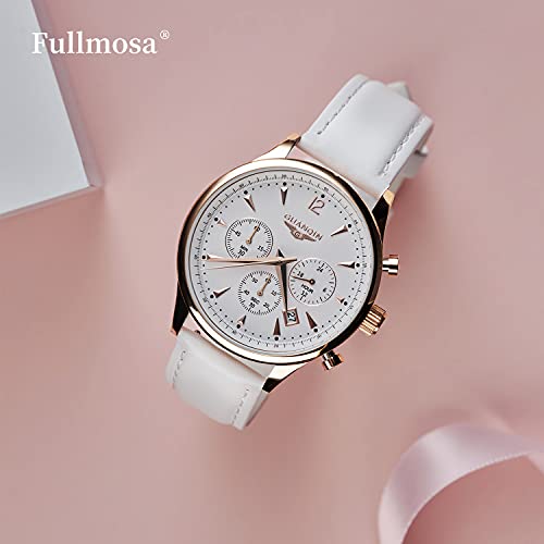 Fullmosa Axus Correa Piel, para Correa Reloj, Huawei Samsung Correa/Banda/Pulsera/Strap 14mm 16mm 18mm 19mm 20mm 22mm 24mm, Blanco + Hebilla de Plata, 18mm