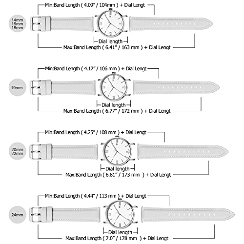 Fullmosa Axus Correa Piel, para Correa Reloj, Huawei Samsung Correa/Banda/Pulsera/Strap 14mm 16mm 18mm 19mm 20mm 22mm 24mm, Blanco + Hebilla de Plata, 18mm