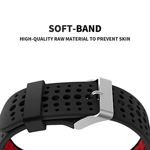 FunBand Correa para Garmin Forerunner 235, Banda de Reemplazo Silicona Suave Sports Pulsera para Garmin Forerunner 235/235 Lite/220/230/620/630/735XT/Approach S20/S5/S6 Smart Watch (Negro&Rojo)