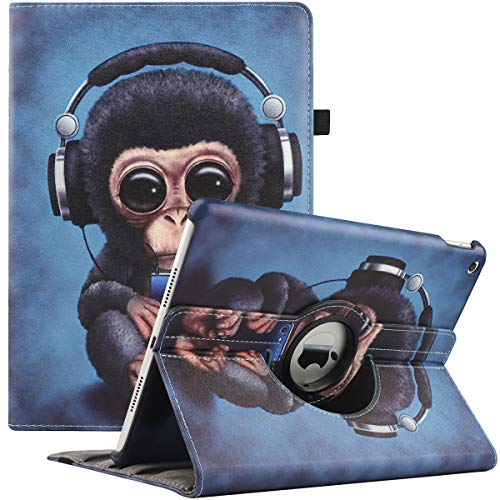 Funda Compatible con iPad 9/8/7 10,2" (2021/2020/2019 Modelo, 9.ª/8.ª/ 7.ª Generación), Rotación de 360 Grados Carcasa Auto-Reposo/Activación (Monkey)