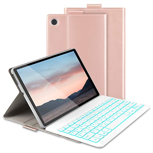 Funda con Teclado Español para Lenovo Tab M10 FHD Plus (2.a generación), Teclado Bluetooth Retroiluminado, Desmontable, Protectora Cover para Lenovo Tab M10 Plus 10.3(TB-X606F/ TB-X606X), Oro rosa