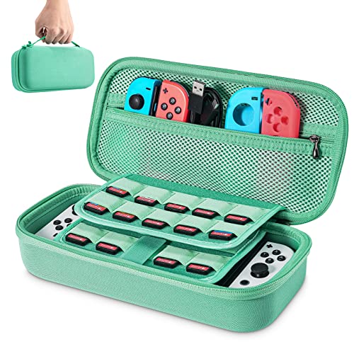 Funda para NS Switch/Switch OLED - Younik Versión Mejorada Viaje rígida Case con más Espacio de Almacenamiento para 19 Juegos, Oficial Adaptador de AC y Otros Accesorios NS Switch