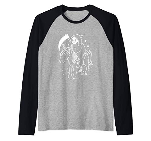 Funny Grim Reaper Riding Unicorn Shirt Men Women Kids Camiseta Manga Raglan