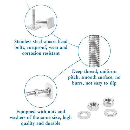 Futongda 8Pcs Adaptador T Track Tornillo M6 Tornillo para Ranura en T con 8Pcs Tuercas, M6 x 35 mm Adaptador de Ranura en T con 20*20mm Cabeza Cuadrada, para Portabicicletas (M6)