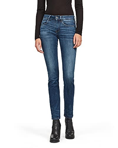G-STAR RAW 3301 Mid Waist Straight Jeans, Medium Indigo Aged, 29W / 34L para Mujer
