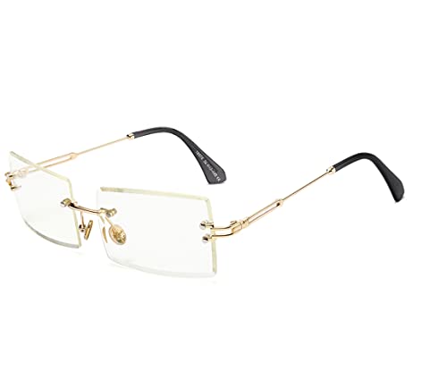 Gafas de sol con montura cuadrada ultra pequeña para mujer Hombre Gafas de sol sin montura retro con lente transparente