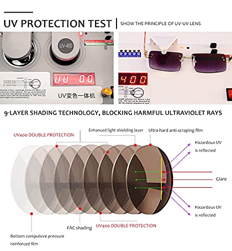 Gafas de sol retro sin montura para hombres mujeres rectangulares con montura ultra pequeña gafas de sol con lentes transparentes