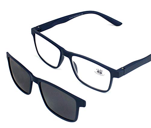 Gafas Sol Presbicia, Gafas de Lectura Polarizadas con Imán Clip para Sol, Gafas de Presbicia Vista Cansada Presbicia (+250, Azul)