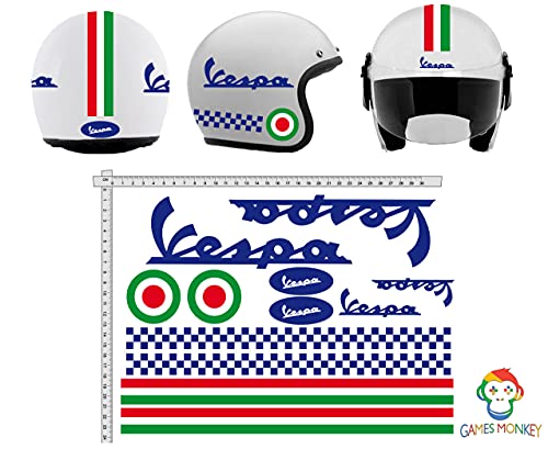 GamesMonkey Pegatinas Casco Kit Casco Vespa BLU Azul Italia Vinilo Viny Pulido