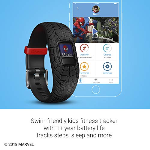 Garmin Vívofit Jr. 2 - Monitor de actividad para niños, Marvel Spider-Man - Black (Banda ajustable), Edad 4+