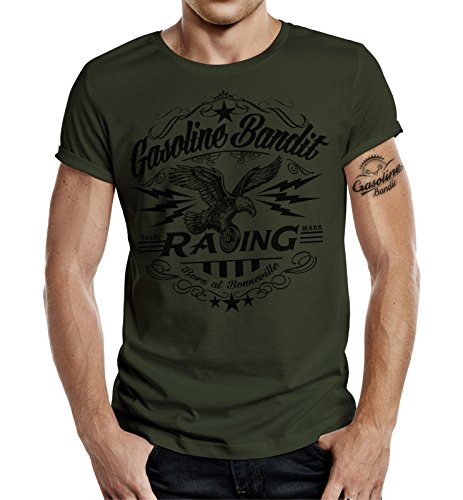 Gasoline Bandit Original Biker Camiseta: Born in Bonneville Oliv-XXL