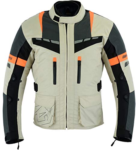 GearX Tornado - Chaqueta de moto impermeable reflectante para viajes de aventura, gris, Medium Alto