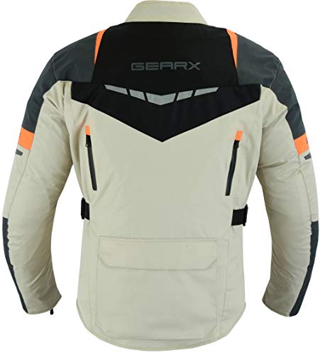 GearX Tornado - Chaqueta de moto impermeable reflectante para viajes de aventura, gris, Medium Alto