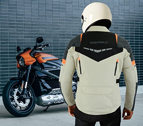 GearX Tornado - Chaqueta de moto impermeable reflectante para viajes de aventura, gris, Medium Alto