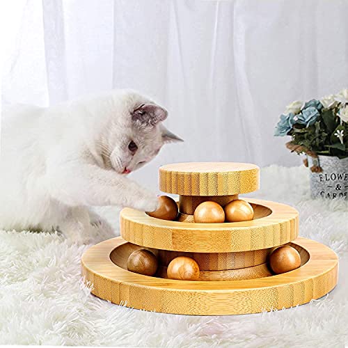 Gelrova Juguete Interactivo para Gatos Hecho de Madera, Bola de Seguimiento Inteligente giratoria de Dos Capas, Rodillo oscilante, Regalos interactivos