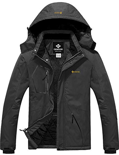 GEMYSE Chaqueta de Esquí Impermeable de Montaña para Hombre Abrigo de Invierno de Lana Antiviento con Capucha (Gris Hierro,XL)