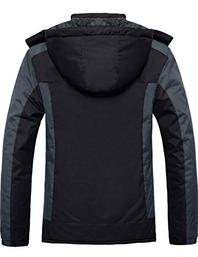 GEMYSE Chaqueta de Esquí Impermeable de Montaña para Hombre Abrigo de Invierno de Lana Antiviento con Capucha (Gris Negro,XXL)