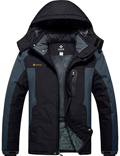 GEMYSE Chaqueta de Esquí Impermeable de Montaña para Hombre Abrigo de Invierno de Lana Antiviento con Capucha (Gris Negro,XXL)