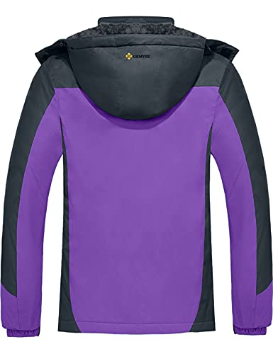 GEMYSE Chaqueta de Esquí Impermeable de Montaña para Mujer Abrigo de Invierno de Lana Antiviento con Capucha (Morado Gris 02,M)