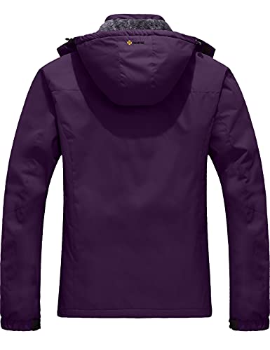 GEMYSE Chaqueta de Esquí Impermeable de Montaña para Mujer Abrigo de Invierno de Lana Antiviento con Capucha (Morado Oscuro,L)