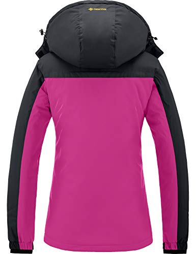 GEMYSE Chaqueta de Esquí Impermeable de Montaña para Mujer Abrigo de Invierno de Lana Antiviento con Capucha (Rosa roja Gris,XXL)