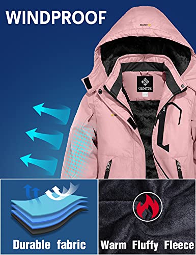 GEMYSE Chaqueta de Esquí Impermeable de Montaña para Niñas Abrigo de Invierno de Lana Antiviento con Capucha (Rosa,6/7)