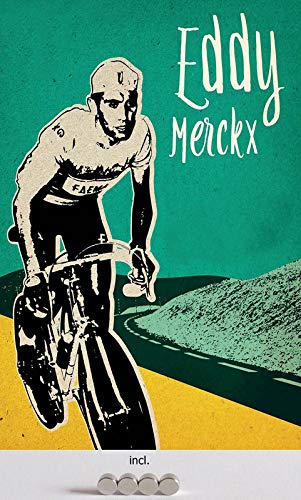 Generisch Cartel de Chapa de 20 x 30 cm, Curvado, Incluye Juego de 4 imanes para Carreras de Bicicleta, diseño de Eddie Merckx