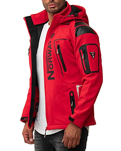 Geographical Norway Techno - Chaqueta flexible para hombre, con capucha desmontable, Hombre, color rojo, tamaño extra-large