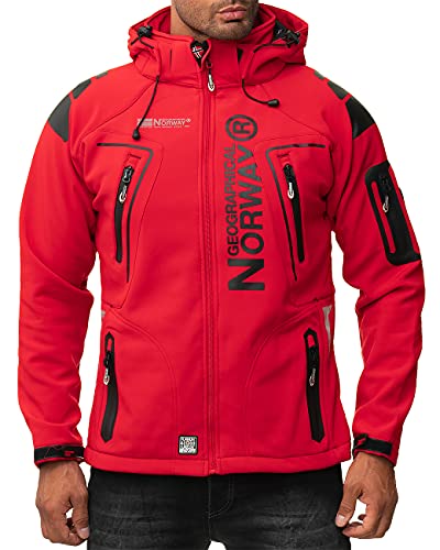 Geographical Norway Techno - Chaqueta flexible para hombre, con capucha desmontable, Hombre, color rojo, tamaño extra-large