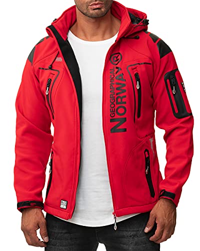 Geographical Norway Techno - Chaqueta flexible para hombre, con capucha desmontable, Hombre, color rojo, tamaño extra-large
