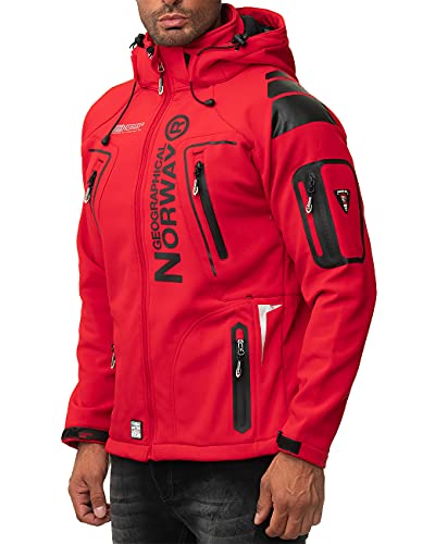 Geographical Norway Techno - Chaqueta flexible para hombre, con capucha desmontable, Hombre, color rojo, tamaño extra-large