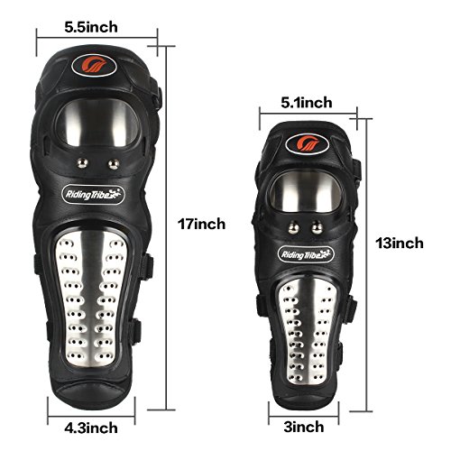 GES 4 PCS Motocicleta y bicicleta Adultos Acero al carbono ATV Motocross Codo Rodillera Shin Guard Pads Protector Kit Motocross Racing (Largo)