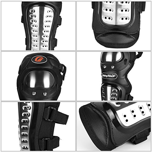 GES 4 PCS Motocicleta y bicicleta Adultos Acero al carbono ATV Motocross Codo Rodillera Shin Guard Pads Protector Kit Motocross Racing (Largo)