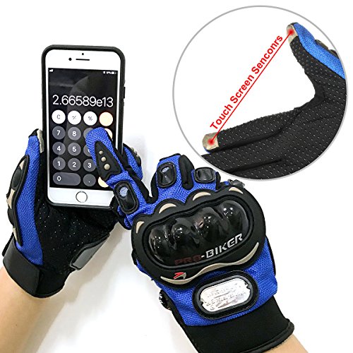 GES Men Outdoor Motorbike Waterproof Gloves Motocicleta Full Finger Touch Screen Racing Motocross Guantes (L, Azul)