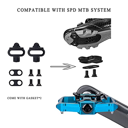 GEWAGE Pedales de bicicleta SPD, pedales de bicicleta de montaña, pedales de dos lados SPD, plataforma ancha antideslizante con 3 rodamientos, pedales ligeros de aluminio de 9/16 pulgadas