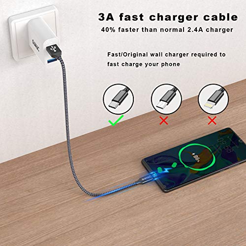 GIANAC Cable USB Tipo C, 2Pack[2M+2M] 3A Cargador Tipo C Nylon Carga Rápida y Sincronización Cable USB C para Galaxy S10/S9/S8 Note9, Xiaomi Mi A2/A1, Huawei P30/P20/Mate20, Xperia XZ-Gris