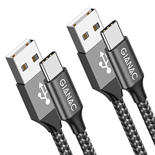 GIANAC Cable USB Tipo C, 2Pack[2M+2M] 3A Cargador Tipo C Nylon Carga Rápida y Sincronización Cable USB C para Galaxy S10/S9/S8 Note9, Xiaomi Mi A2/A1, Huawei P30/P20/Mate20, Xperia XZ-Gris