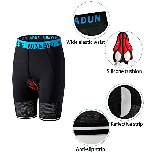 GIEADUN Hombre Pantalones Cortos de Bicicleta Shorts de Ciclismo Hombre con 20D Acolchado MTB Ciclismo Pantalones Cortos Ropa Interior de Bicicleta estáticas (Negro, L)